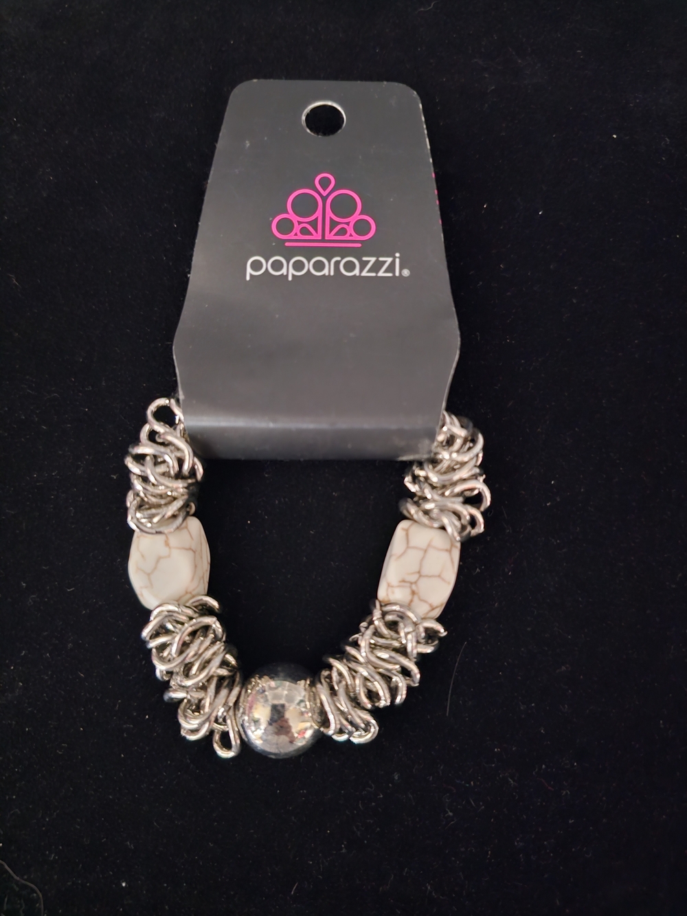 Paparazzi Cream and Silver Chunky Bead Bracelet